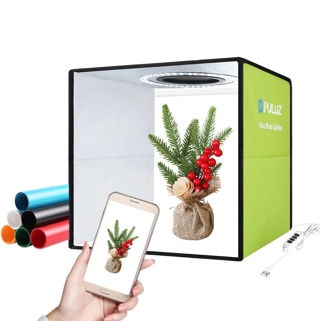 PULUZ 30cm fotobox zum fotografieren,Mini lightbox tragbares fotostudio Box Photo mit weichem lichttuch und 6 PVC-hintergründen
