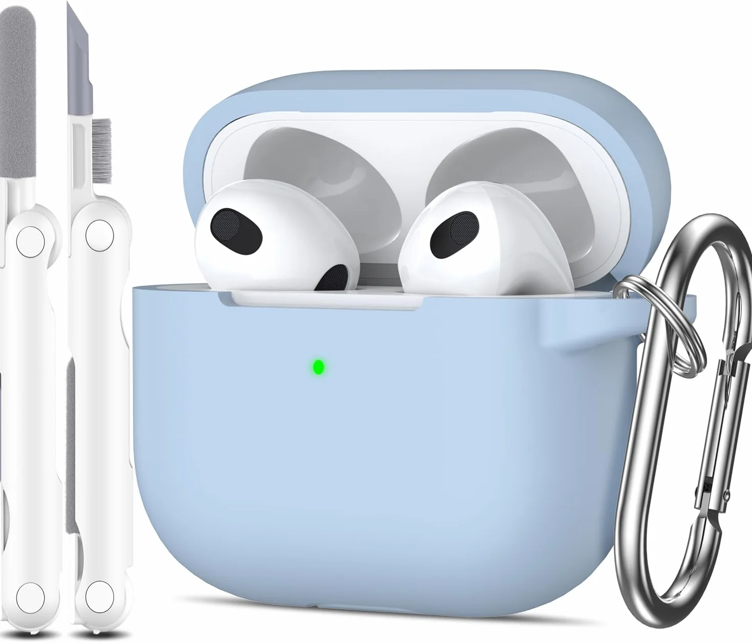AirPods 3 Generation Hülle 2021 - Weicher Silikonschutz Mit Schlüsselanhänger und Reinigungsset, Kompatibel Mit AirPods 3, Himmelblau