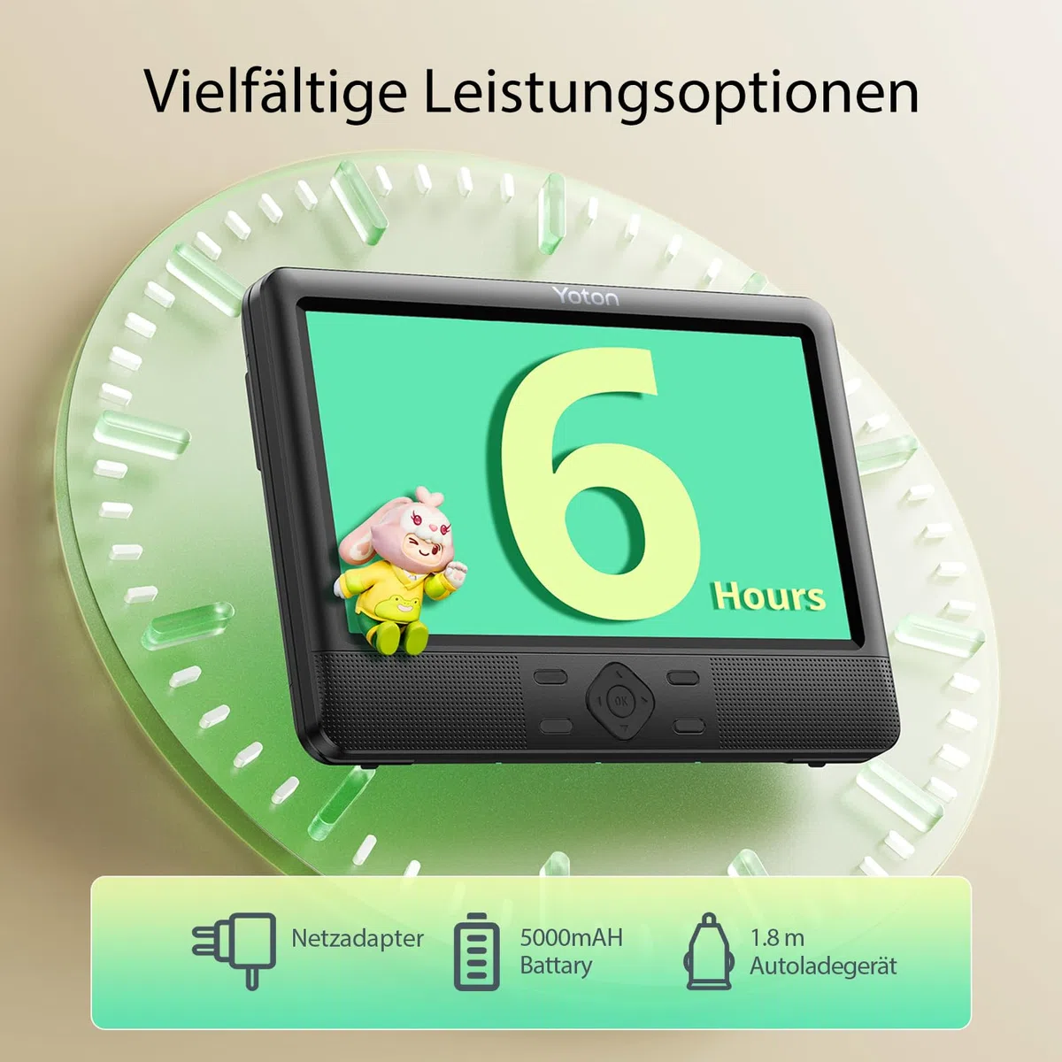 Yoton 10,5-Zoll DVD Players Auto 2, Tragbarer DVD-Player fürs Kinder, unterstützt USB-/SD-Kartenwiedergabe, mit Kopfstützenhalterung, 5 Stunden Akkulaufzeit