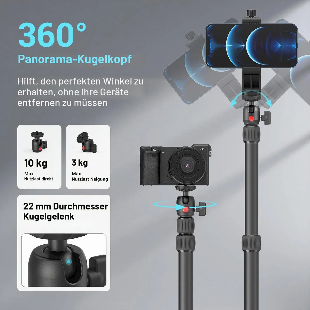 SMALLRIG Kamera Light Stand Tischstativ Lichtstativ mit 1/4"-20 Kugelkopf, 13"-35,4" verstellbares Tablet Halterung, Klemme für DSLR Kamera, Ringlicht, Live Streaming, Video Aufnahmen - 3488