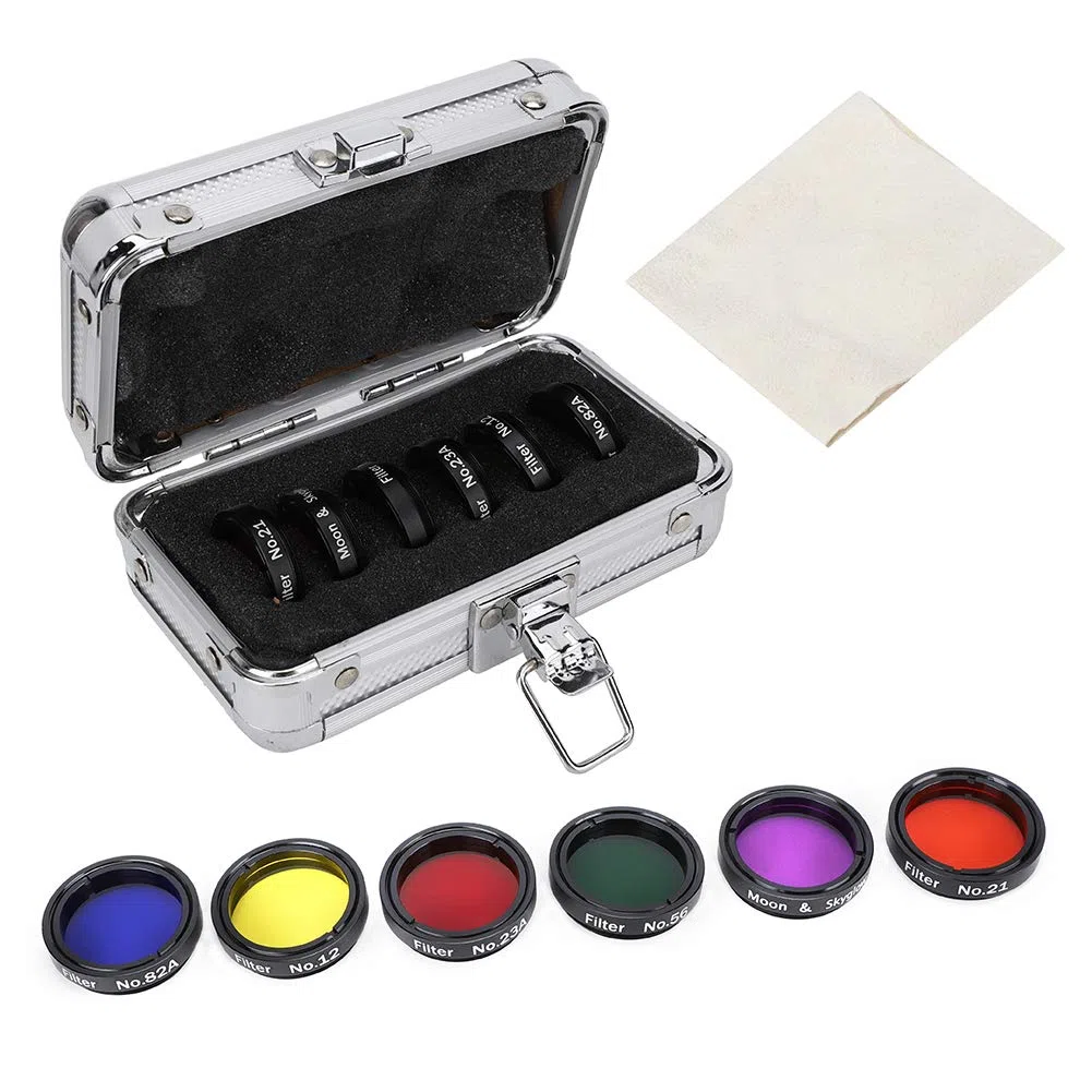 Bewinner 6-teiliges Buntes 1,25-Zoll-Teleskopfilter-Set mit Aufbewahrungsbox für Teleskope, Okulare, Zubehör für Astronomische Teleskope, Farbfilter, Mondnebelfilter