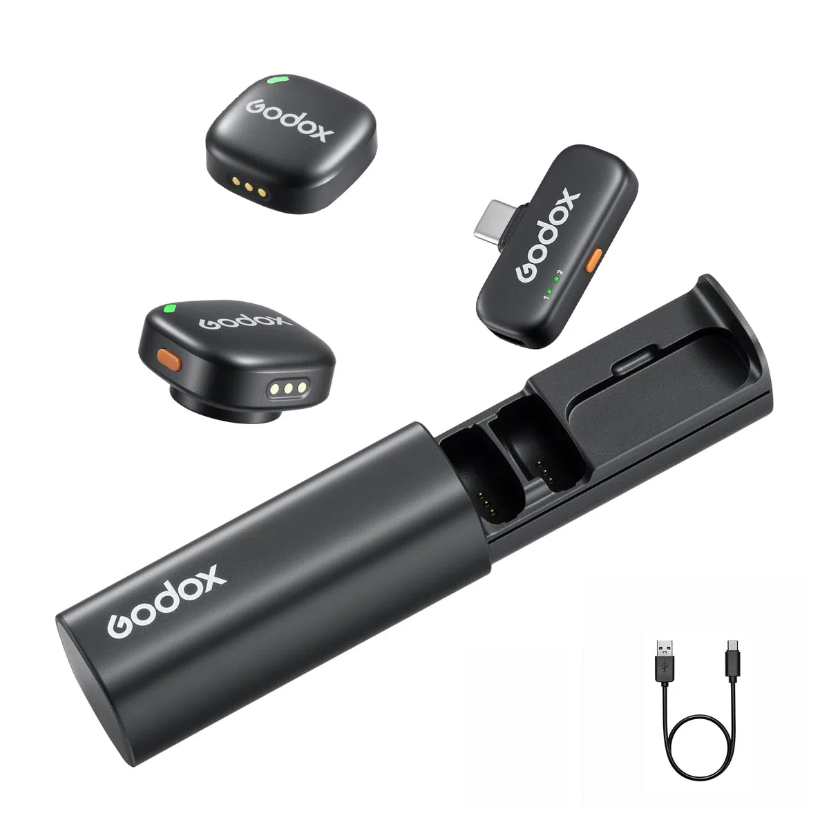 Godox C01 Kit2 Drahtloses Lavalier Mikrofon für iPhone 15/16 & Android, USB C, Intelligente Lärmreduzierung, 48kHz/24bit Audio & 200m Reichweite – für Vlogging, Live Streaming, Interviews