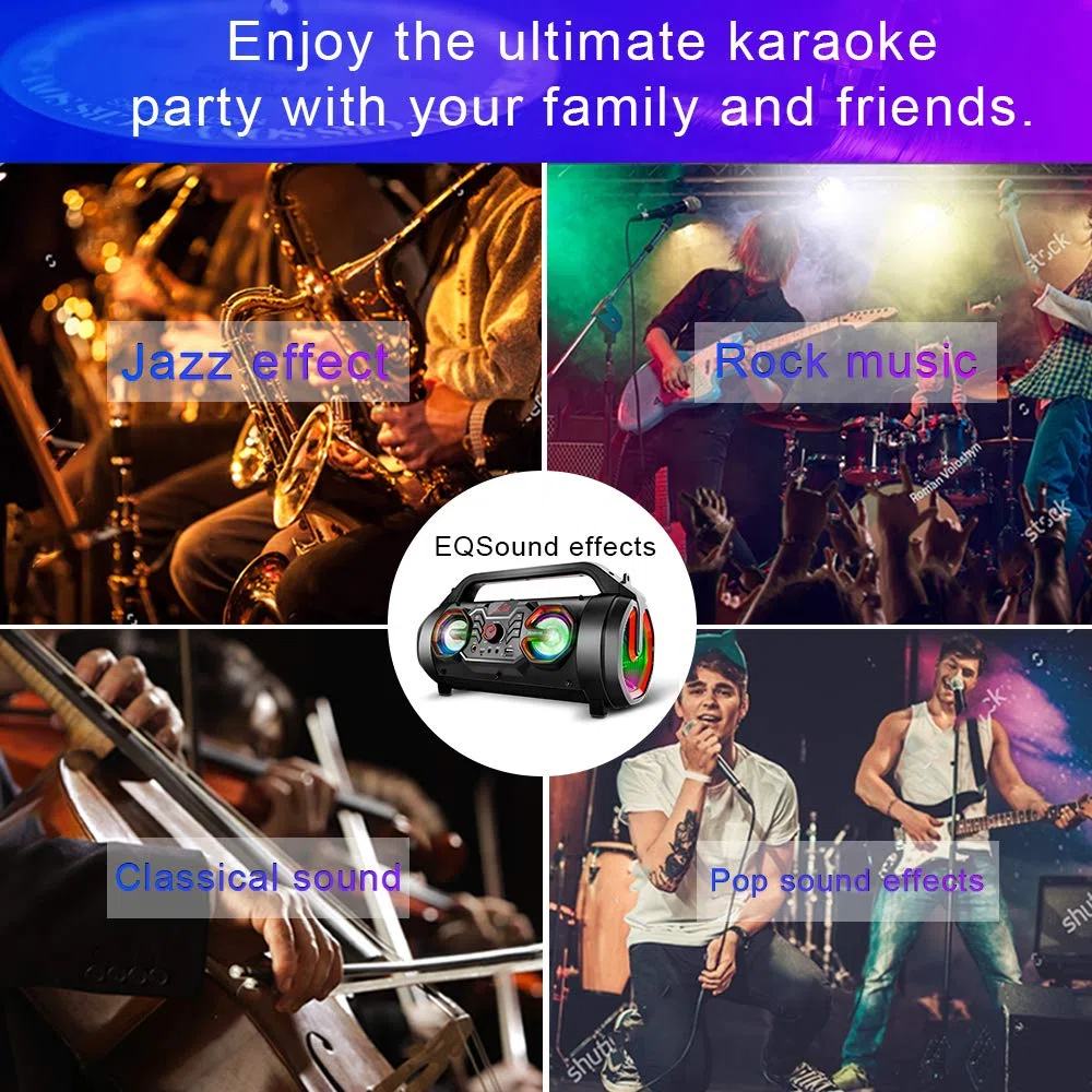 TENMIYA Bluetooth Lautsprecher, 30W Musikbox Bluetooth mit Subwoofer, FM Radio, RGB Licht. 10h Akku Outdoor Boombox für Party