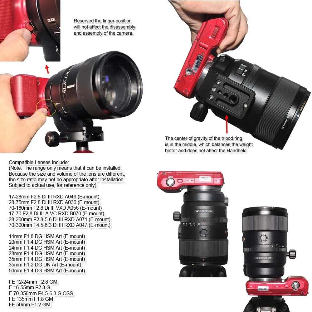 iShoot Stativschelle Stativring Objektiv Montage Kompatibel mit Sony FE 135mm f/1.8 GM, FE 50mm f/1.2 GM, FE 12-24mm f/2.8 GM, E 16-55mm f/2.8 G, 70-350mm f/4.5-6.3 G OSS, Arca-Swiss Fit Kameraplatte