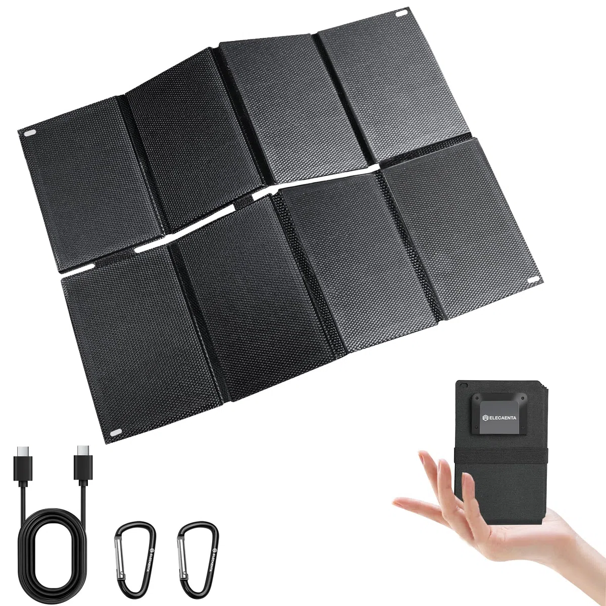 ELECAENTA 25W HPBC ETFE Faltbares Solar Ladegerät, Taschenformat Mini Solarpanel mit USB-A & USB-C, IP68 Wasserdicht für Outdoor, Camping, Wandern, Kompatibel mit Handy, Tablets, Powerbank