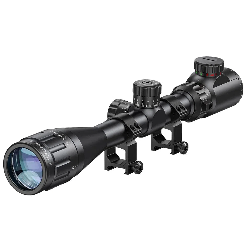 Paike 4-16x40 AOE Taktisches Zielfernrohr, rot und grün beleuchtetes Zielfernrohr mit Verriegelungsturm und 20-mm-Zielfernrohrmontage