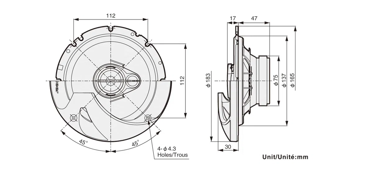 PIONEER TS-R1750S 3-Weg-Koaxiallautsprecher für Autos (250 W), 17 cm, kraftvoller Klang, 40 W Eingangsnennleistung, 47 mm Einbautiefe, schwarz, 2 Lautsprecher, 13cm, 17cm, 6x9
