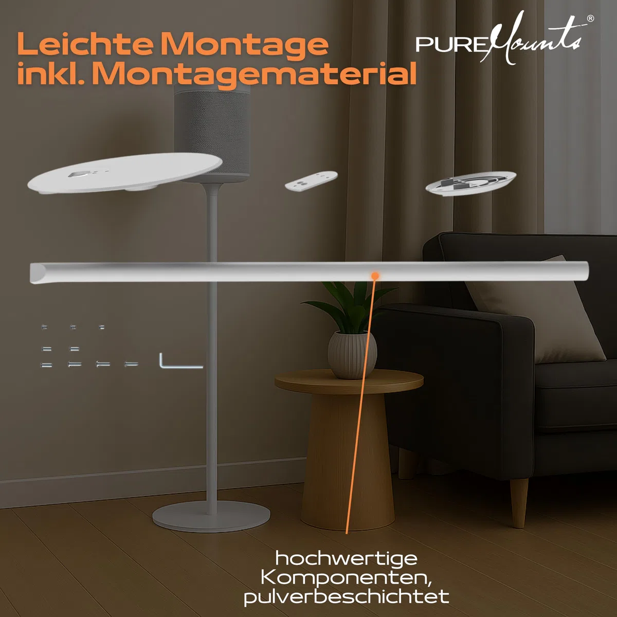 PureMounts Lautsprecherständer für Sonos Era 100, Lautsprecher Ständer, Boxenständer mit Kabelmanagement, 3Kg Tragkraft, weiß