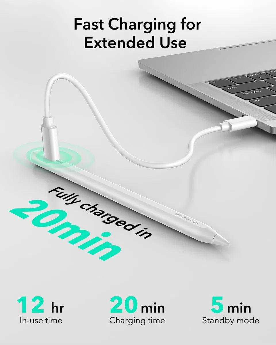 ESR Find My Stift für Apple iPad 2018-2026, Digital Pencil Pro mit „Wo ist?“ Funktion & Neigungssensitivität für iPad A16/10/9/8 & Air 13/11 & Pro 12.9/13/11 & Mini 7/6/5, Weiß(kein kabelloses Laden)