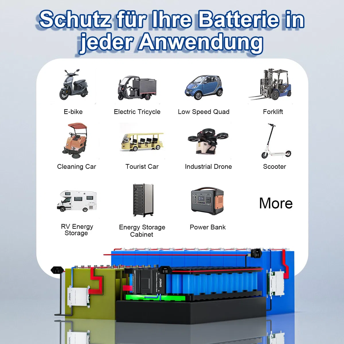JKBMS Smart BMS 8S-17S 24V-60V 40A 0.4A Aktives Balance-BMS mit eingebautem Bluetooth und RS485 Batterieschutzplatine für Li-Ion,LiFePO4 und LTO Lithium-Akkupacks (JK-BD4A17S4P)
