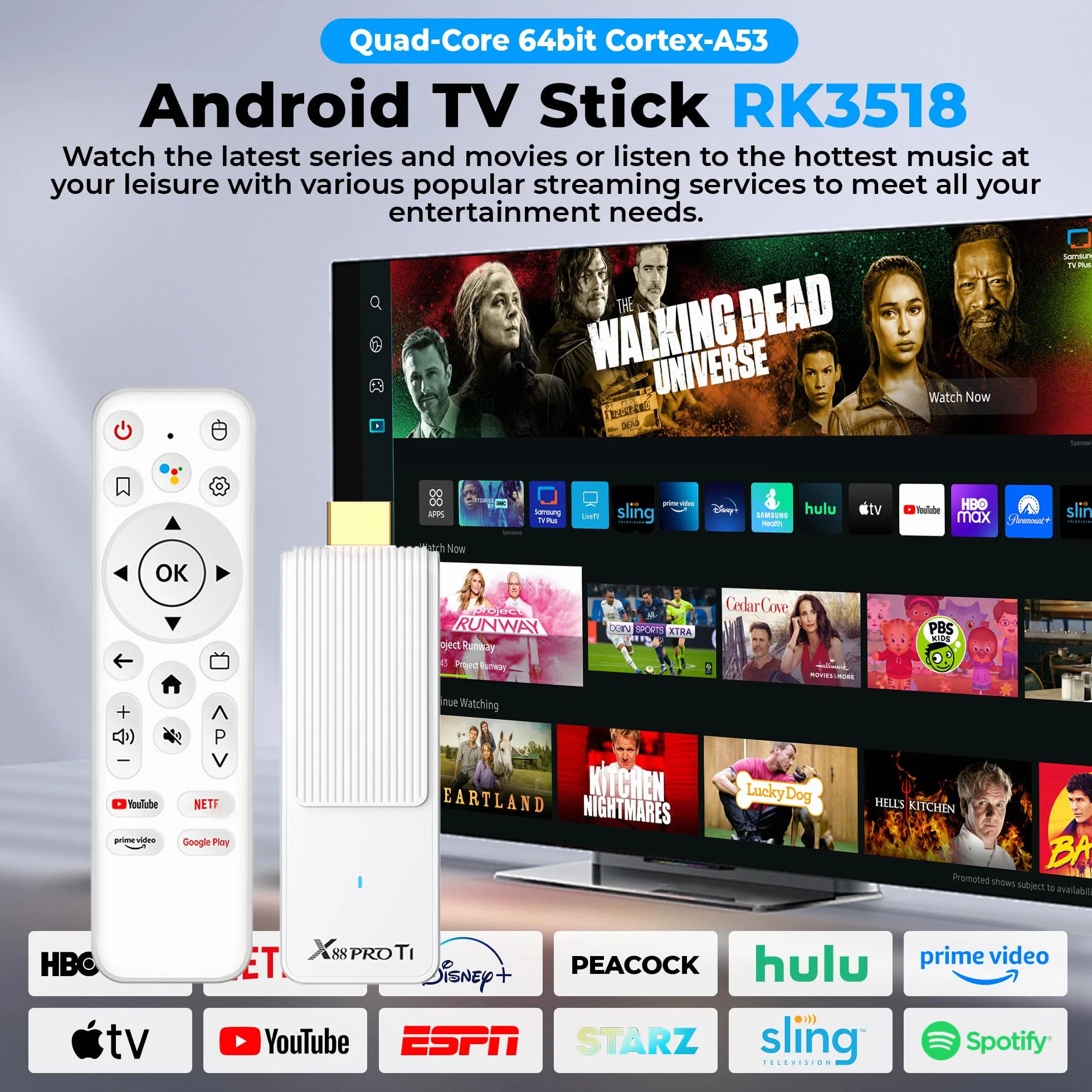 Android TV Stick 14.0 Neuestes 2026 4K Ultra HD TV-Stick Box 2 GB RAM 16 GB ROM RK3518 CPU Unterstützt 2,4/5GHz WiFi 6 BT 5.0, HDR10 Smart Streaming Media Player mit Assistant Sprachfernbedienung Weiß