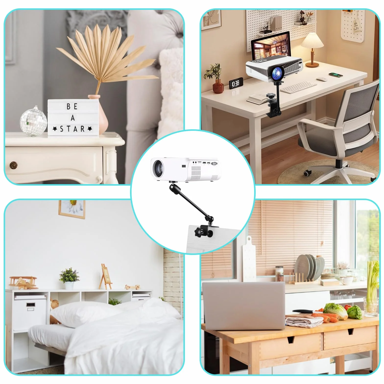 Projector Stand for Bettgestell, C-Clamp Beamer Halterung Verstellbare Drehbar, Desk Bedside Projektor Ständer mit 1/4-Zoll-Schraubschnittstelle für Heimkino, Büro, Spielzimmer