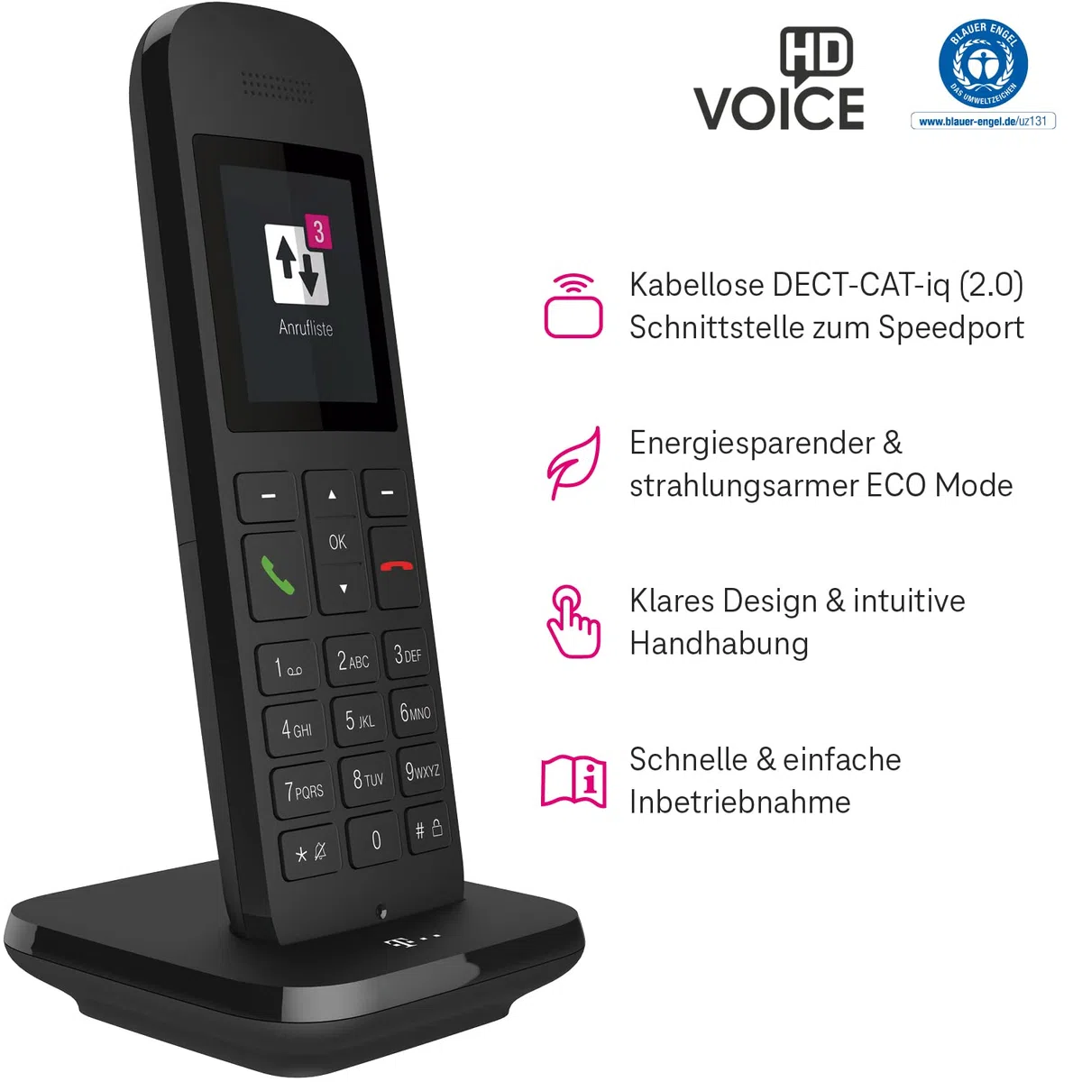 Telekom Speedphone 12 schnurloses DECT Telefon mit Farbdisplay HD Voice Freisprechen für Speedport Smart Pro