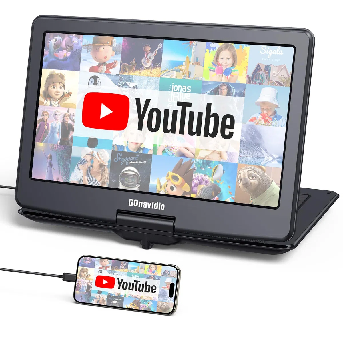 GOnavidio 17,9'' Tragbarer DVD Player mit 15,6 Zoll Bildschirm, 6 Stunden wiederaufladbarer Akku, Kinder TV unterstützt HDMI-Eingang, letzter Speicher, Regionsfrei, USB/TF-Karte