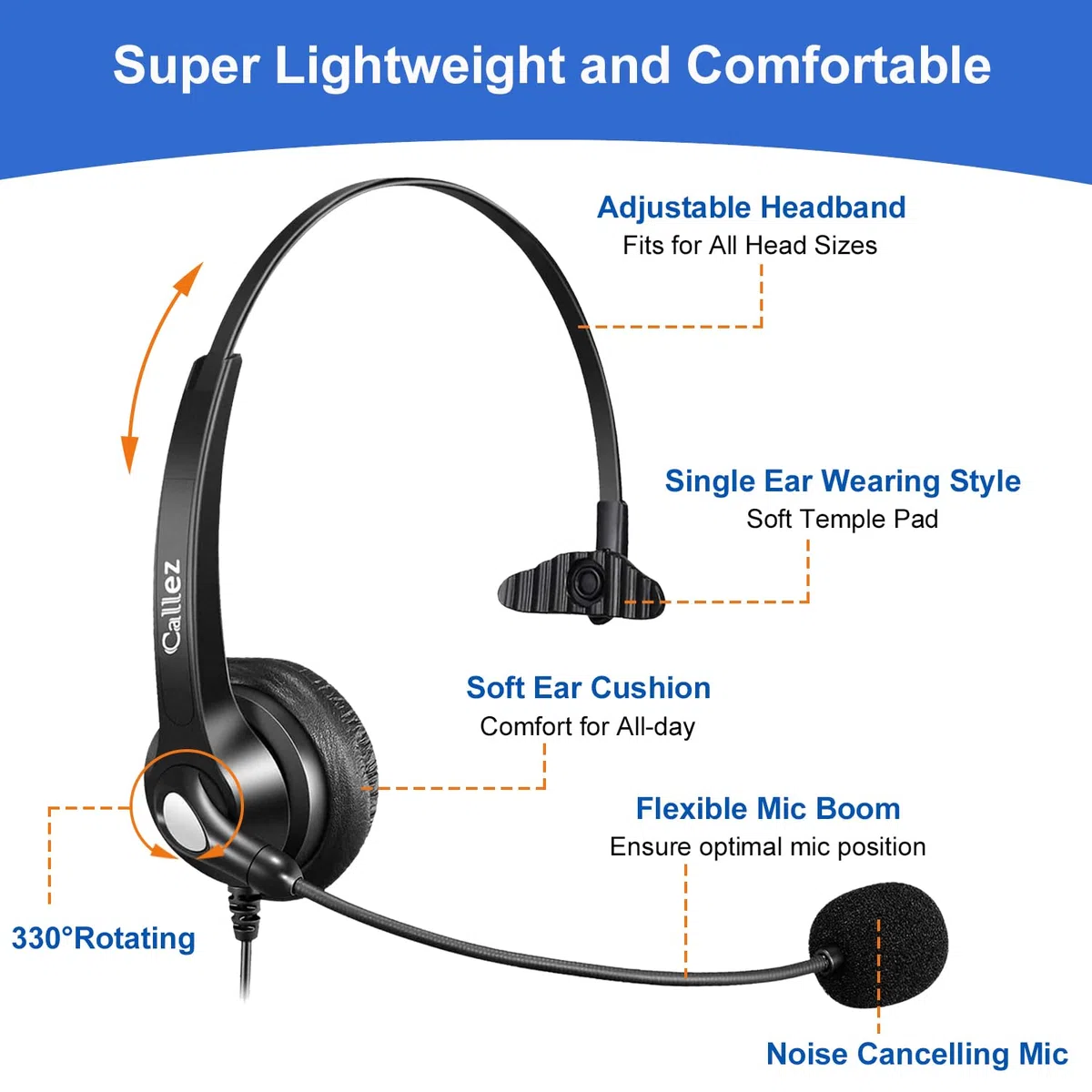 RJ45 Headset Telefon mit Mikrofon Noise Cancelling & Quick Disconnect Kabel, Mono Festnetztelefon Kopfhörer Kompatibel mit Siemens Unify OpenStage 30 40 60 80 Mitel/Aastra 5370 6773 6867i Telefone