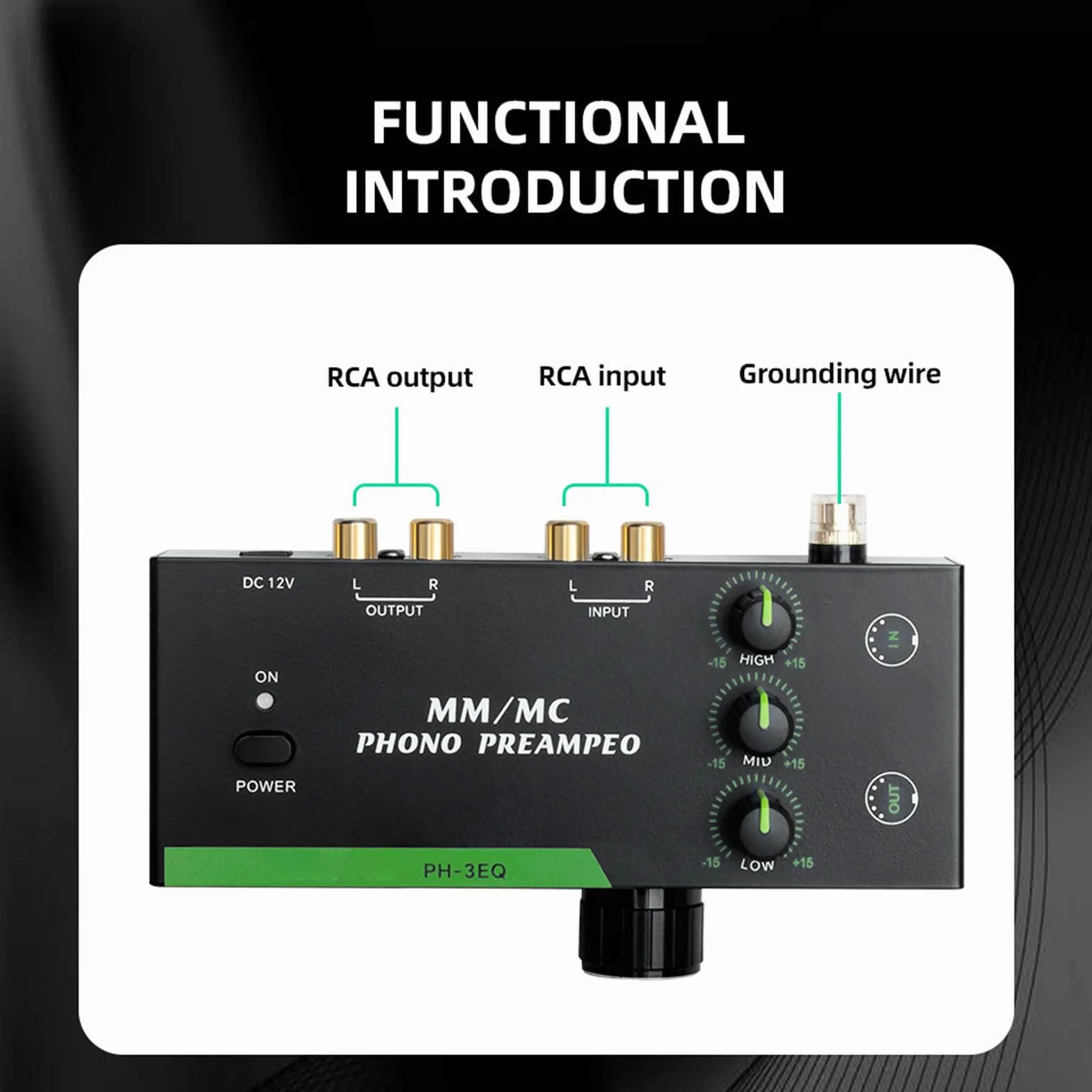 Fafeicy Professioneller MM MC Phono Preamp mit Einstellbarem EQ 5 Pin XLR -Eingangsausgang für Platten -Player -Stereo -Phonographen -Vorverstärker Vorverstärker (EU-Stecker)