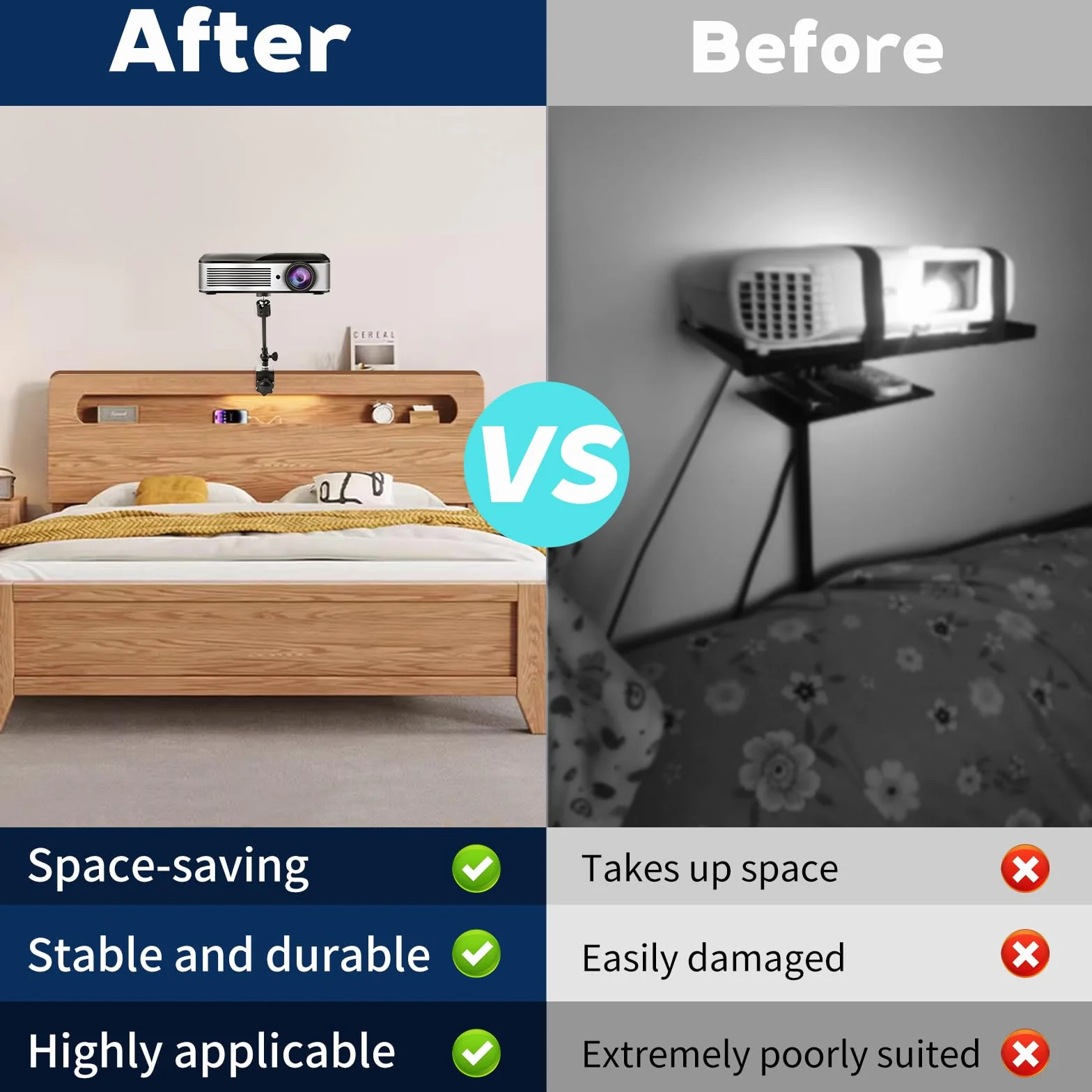 Projector Stand for Bettgestell, C-Clamp Beamer Halterung Verstellbare Drehbar, Desk Bedside Projektor Ständer mit 1/4-Zoll-Schraubschnittstelle für Heimkino, Büro, Spielzimmer