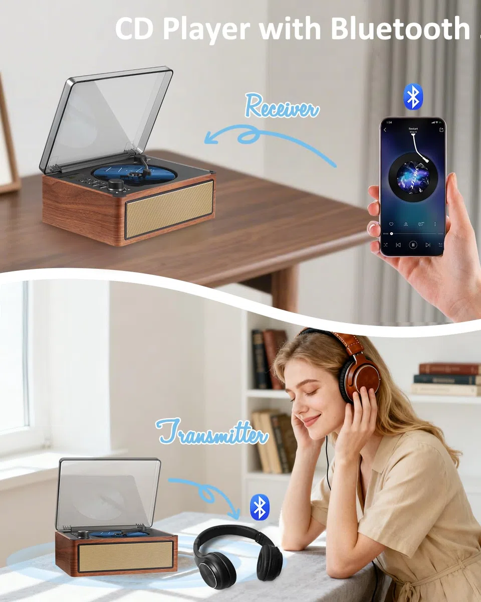 G Keni CD Player Bluetooth 5.0 mit Radio & AUX - Tragbarer Stereo CD-Spieler mit 3000 mAh Akku, Doppel-Lautsprechern, LED-Display, Klinke & Bluetooth Sender Ältere, Kinder
