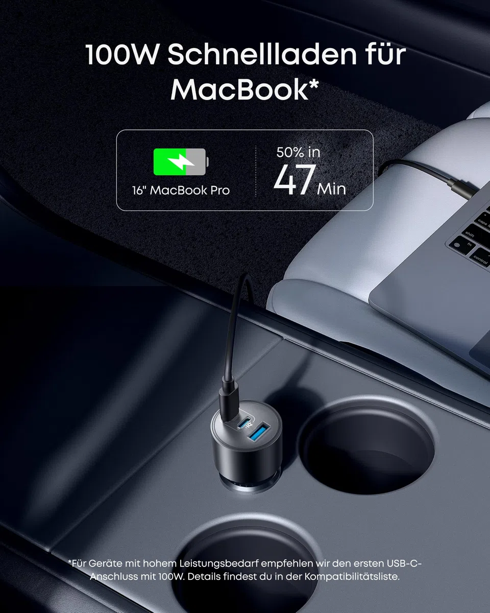 Anker 167,5W max. Zigarettenanzünder USB C, 3 Port kompaktes Typ-C Auto Ladegerät, Kfz-Ladegerät für MacBook Pro/Air, iPhone 17/16/15/14/13 Serie, Samsung S26 / S25, iPad Pro, AirPods und weitere