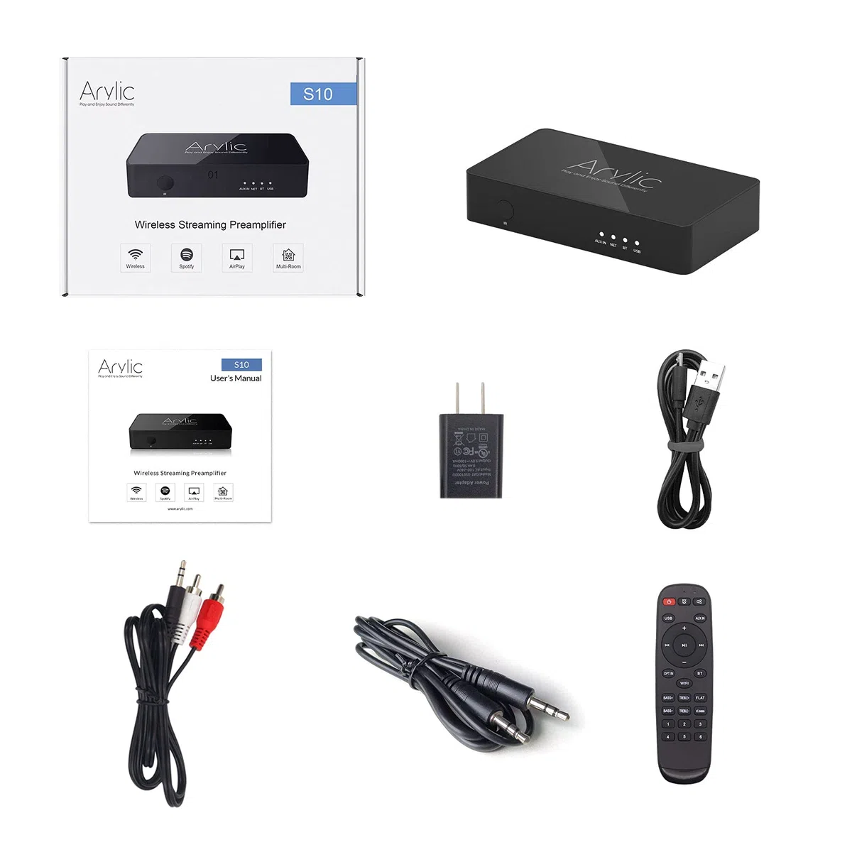 WiFi & Bluetooth 5.0 Audio Vorverstärker Receiver, Wireless Multiroom/Multizone Home Stereo Musikempfänger mit Airplay Spotify Connect und Fernbedienung für DIY-Lautsprecher - Arylic Up2stream S10