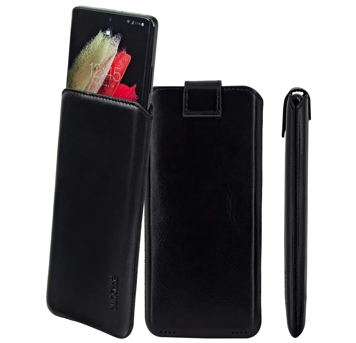 Suncase ECHT Ledertasche Leder Etui *Slim-Edition* kompatibel mit Samsung Galaxy S26 5G Hülle (mit Rückzugsfunktion und Magnetverschluss) in schwarz