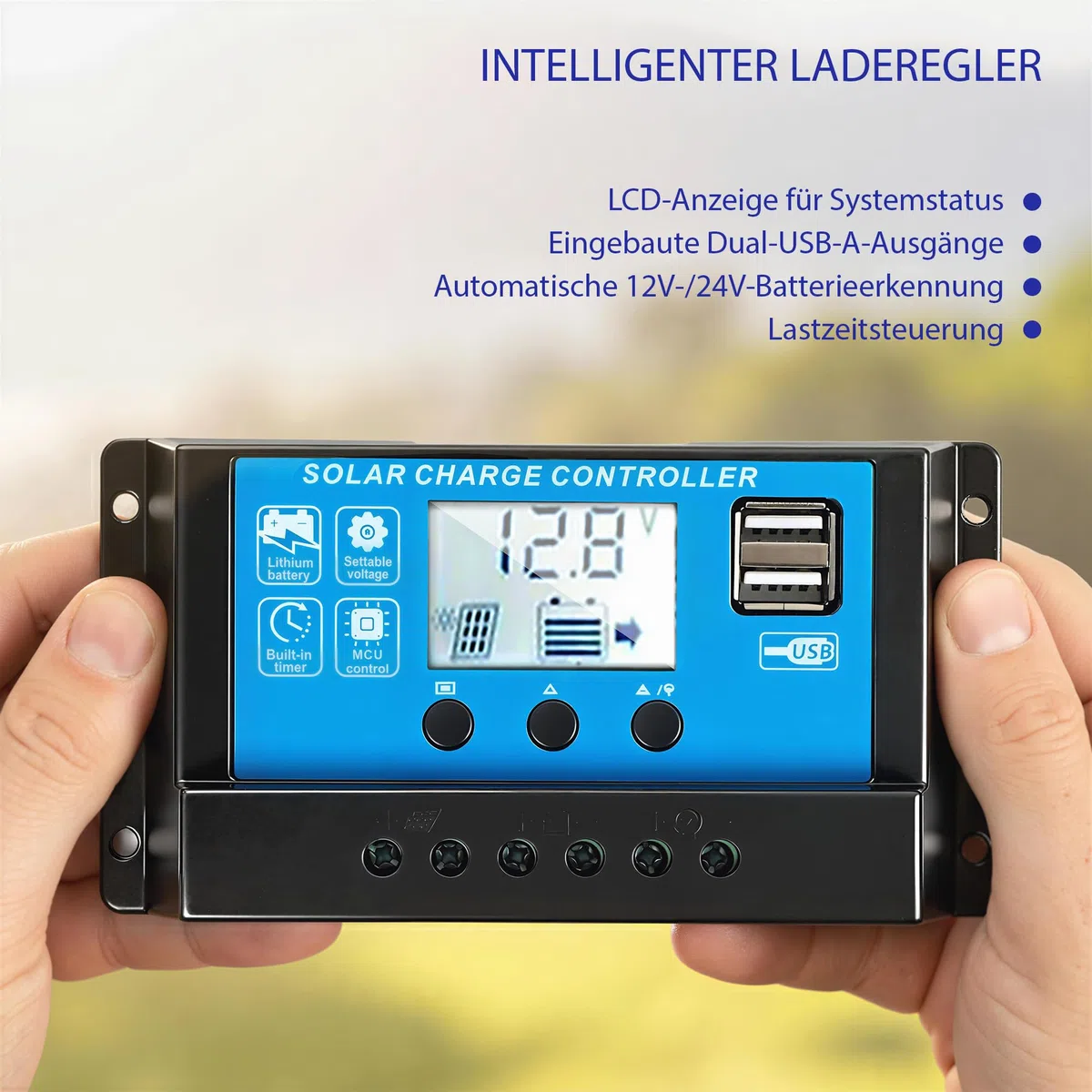 HOMCOM Solarpanel 100W 18V Tragbares Outdoor Solarladegerät mit 2 USB, LCD-Anzeige IP67 Wasserdicht Solar-Ladegerät für Auto, Boot, Wohnmobil, Camping Outdoor