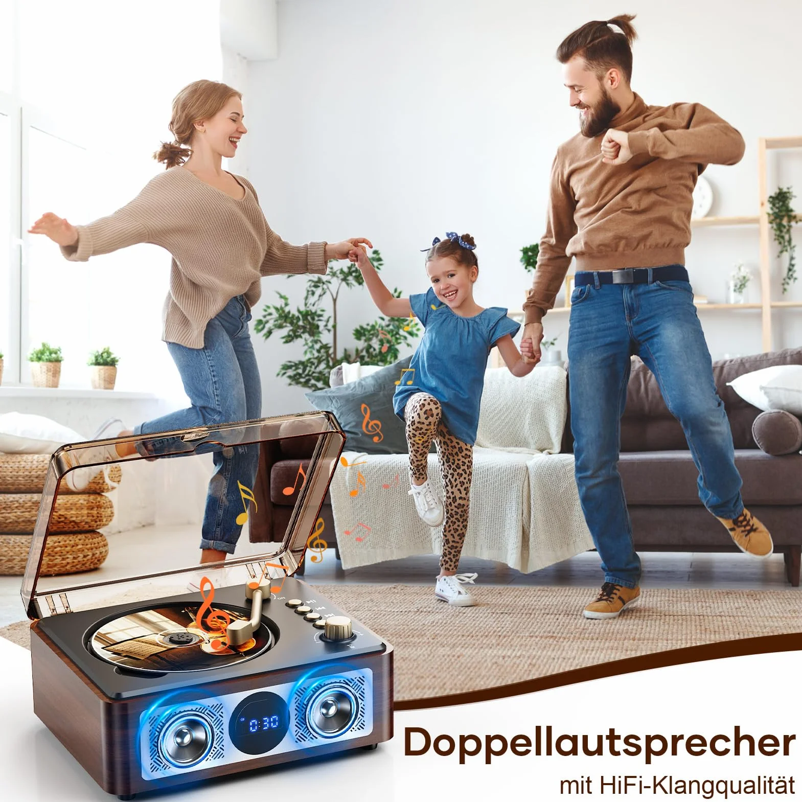 Bluetooth CD Player Tragbar mit Lautsprecher - Lehwey Retro CD-Player mit FM Radio, Stereo Sound, Unterstützt USB/AUX Wiedergabe, Vintage Desktop CD Spieler mit Fernbedienung, Staubschutz (Holz)