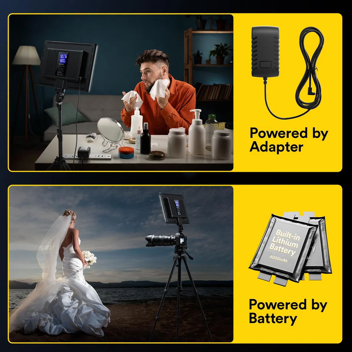 RaLeno LED Videoleuchte, Dimmbare 2500-6500k CRI95+ mit LCD-Display Eingebaute 8000mAh Batterie Video Licht für Tisch Kleinwinkelaufnahmen/Videokonferenzbeleuchtung/Spielestreaming/YouTube Fotografie