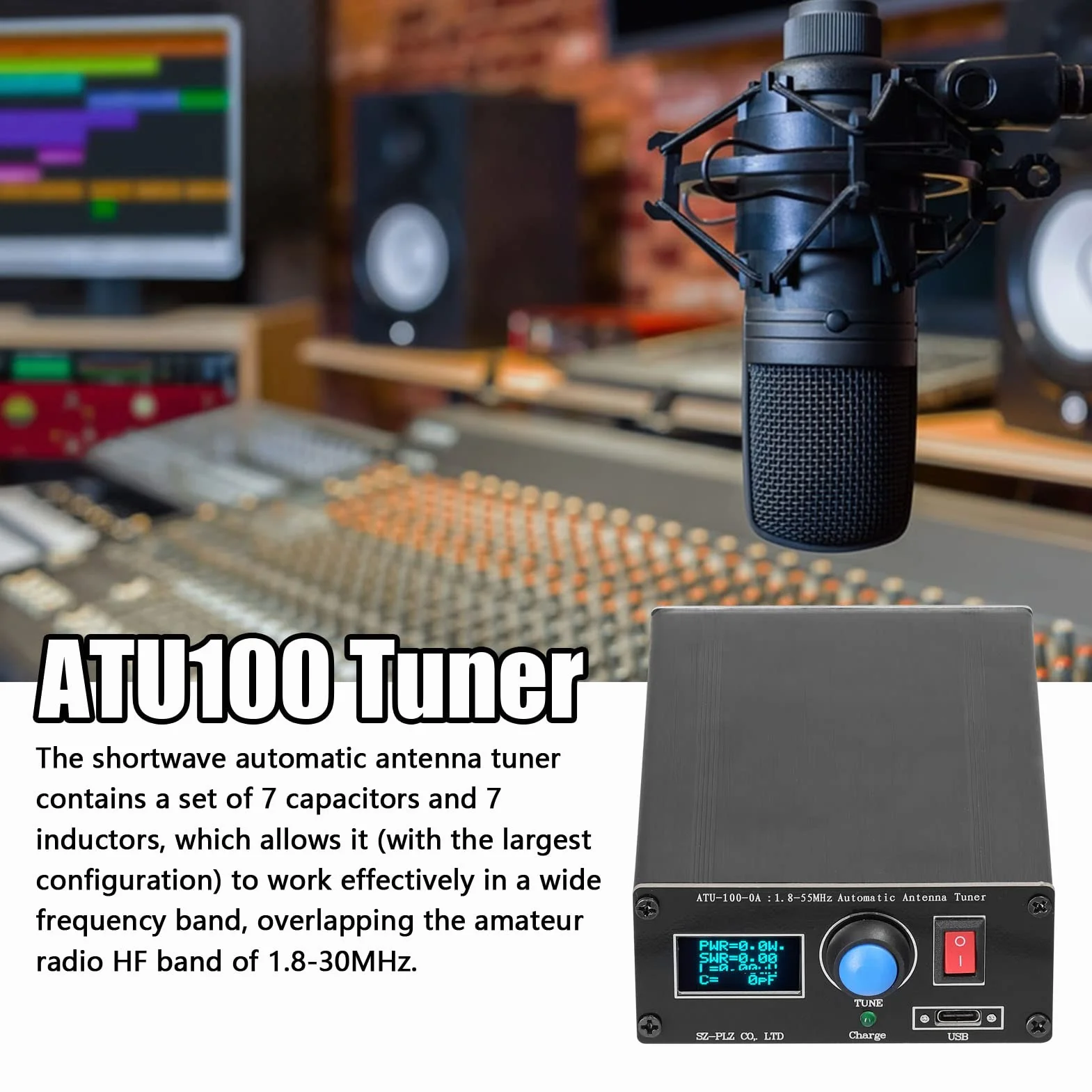 Irfora ATU-100-0A 1,8-55 Mini automatischer Antennentuner 0,91 Zoll OLED Display Aluminiumlegierung Außengehäuse mit 1500mAh Akku