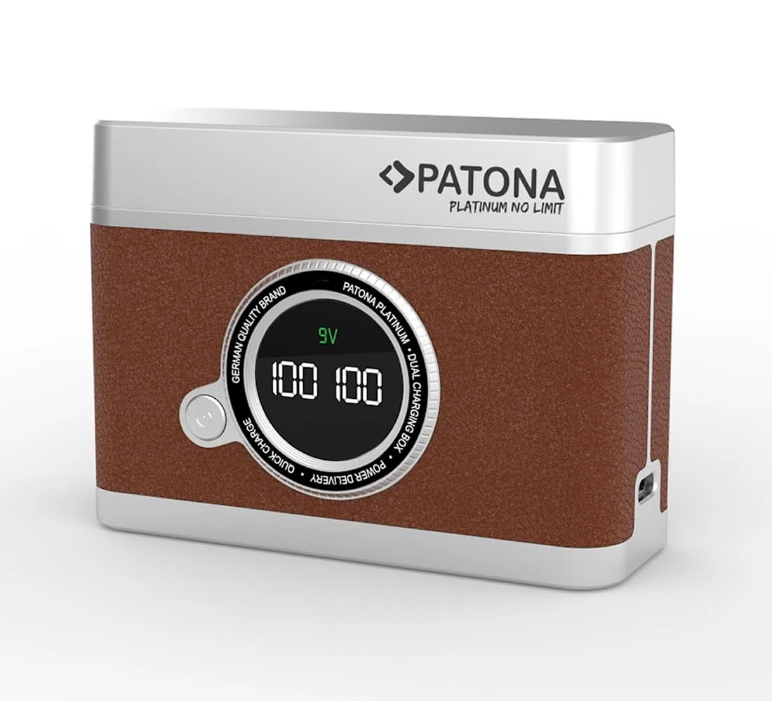 PATONA Platinum Retro Dual Ladebox USB-C für Canon LP-E6 LP-E6N LP-E6NH LP-E6P Akku – Schnellladegerät mit LED-Display, PD & QC, 8.4V, Lade- & Aufbewahrungsbox kompatibel mit EOS R R5 R6 R7