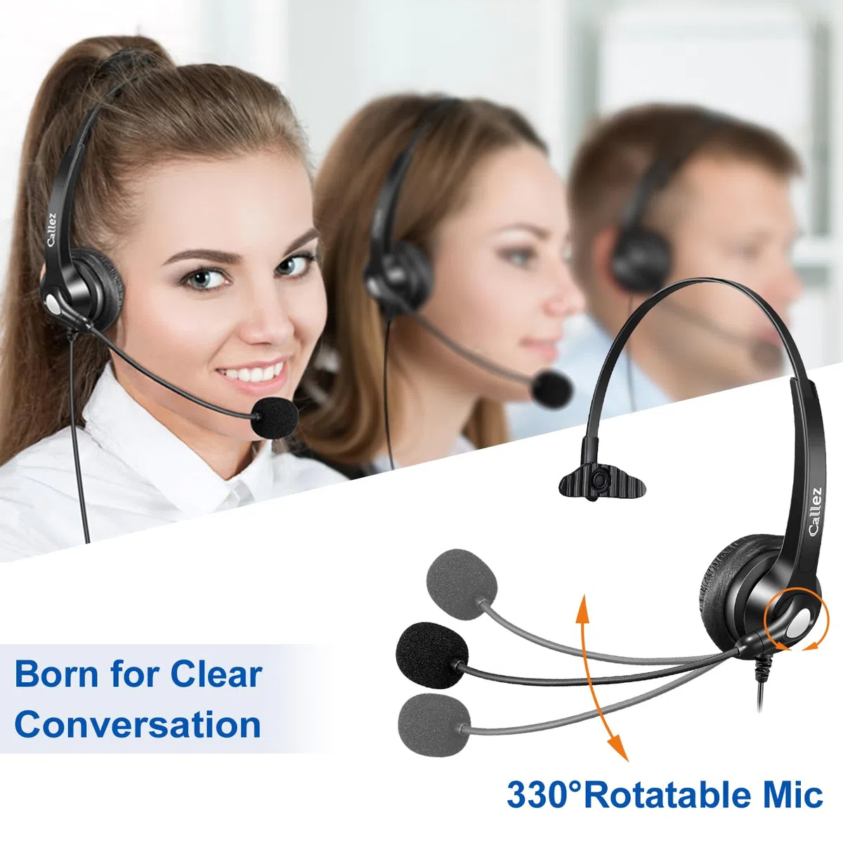RJ45 Headset Telefon mit Mikrofon Noise Cancelling & Quick Disconnect Kabel, Mono Festnetztelefon Kopfhörer Kompatibel mit Siemens Unify OpenStage 30 40 60 80 Mitel/Aastra 5370 6773 6867i Telefone