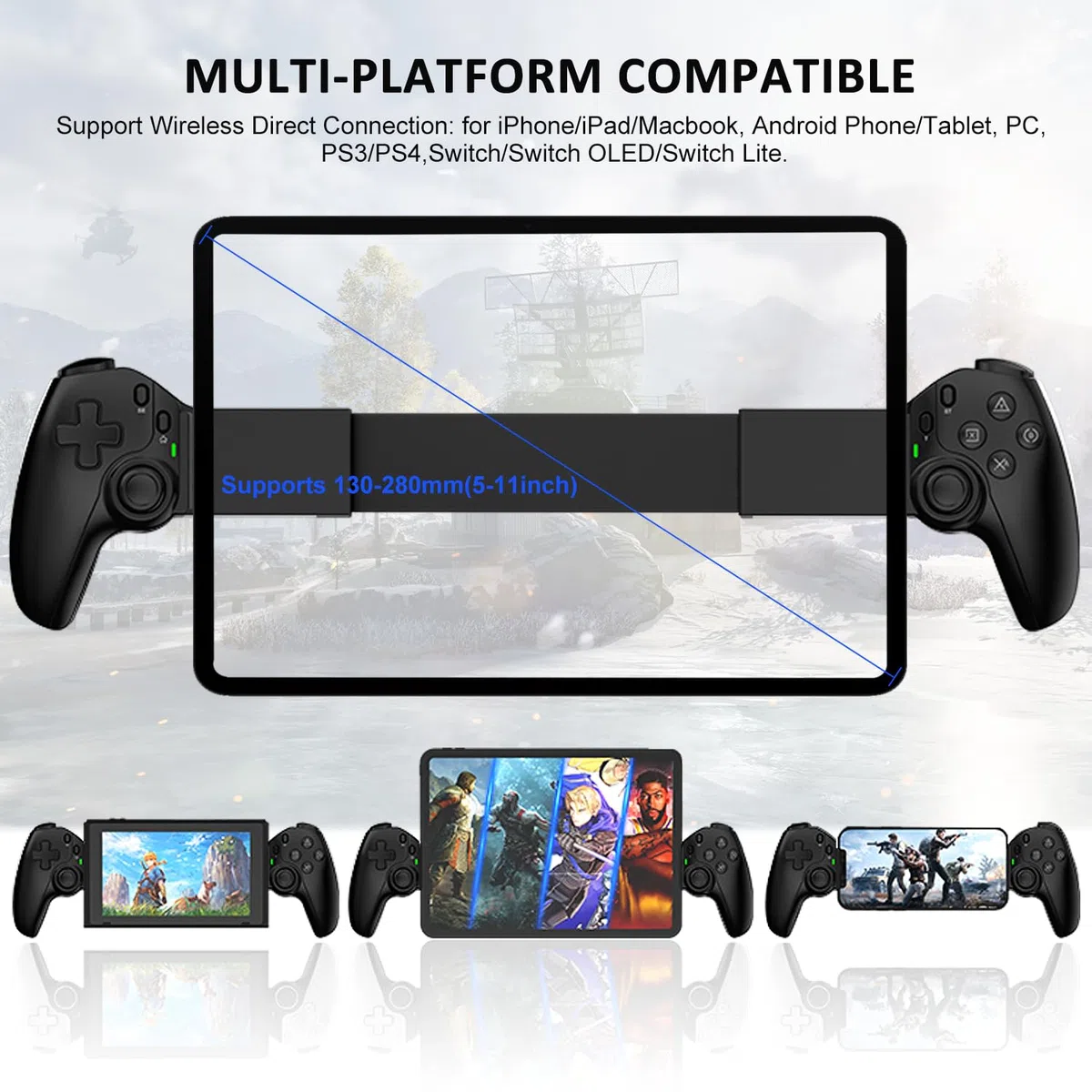 Megadream Handy Controller für iPad/Tablet (5-11in kompatibel), Handheld Gamepad für PS3/PS4/Xbox/PC, Cloud Gaming mit Hall-Effekt-Joysticks&Trigger,2 Programmierbare Rücktasten (Schwarz)