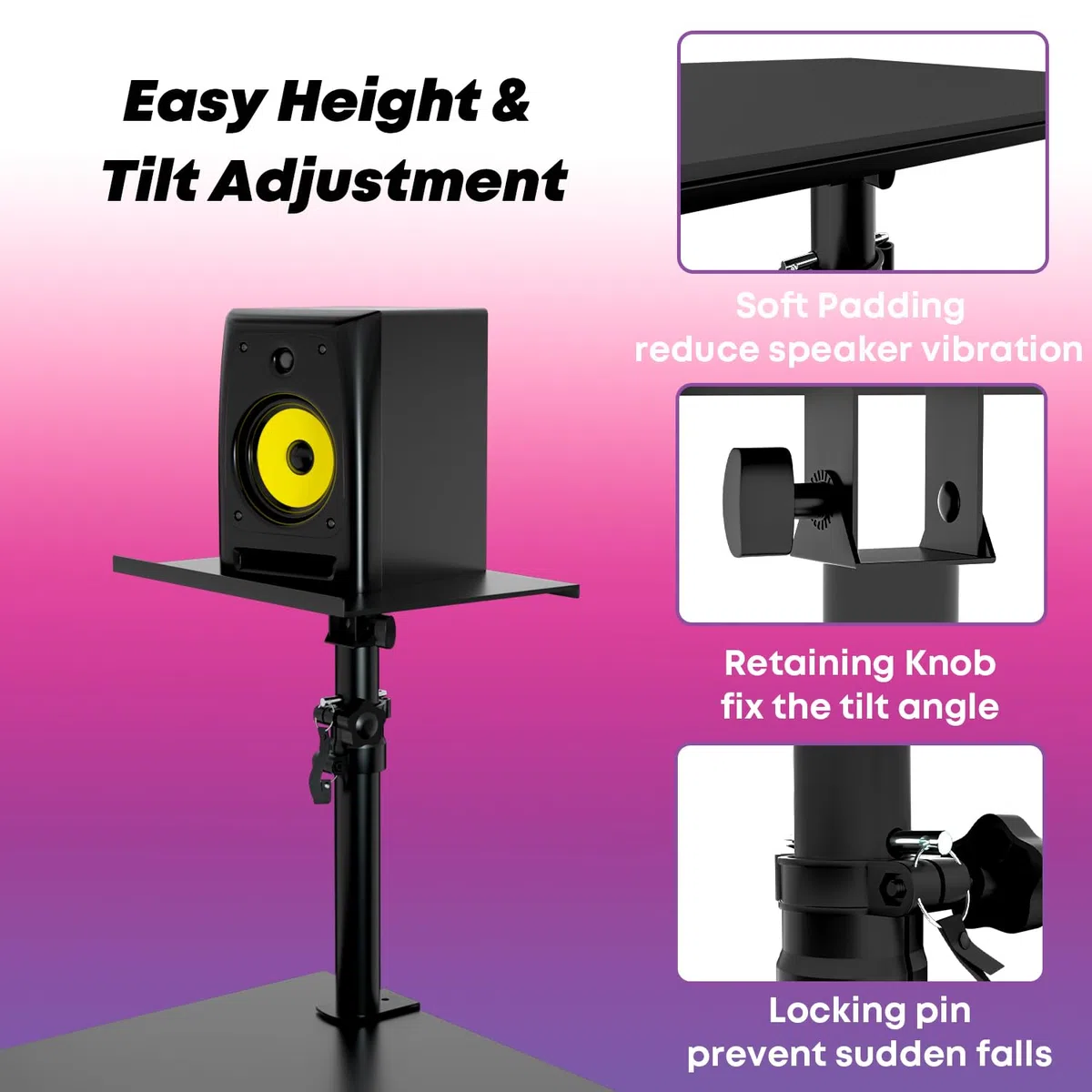 Lautsprecher ständer Paar Höhenverstellbar Neigbar,Boxenständer mit Tischklemme,Anti-Rutsch-Pad,Speaker Stand Tragfähigkeit bis zu 15 kg,Ideal für Schreibtisch,DJ Tisch oder Tonstudio