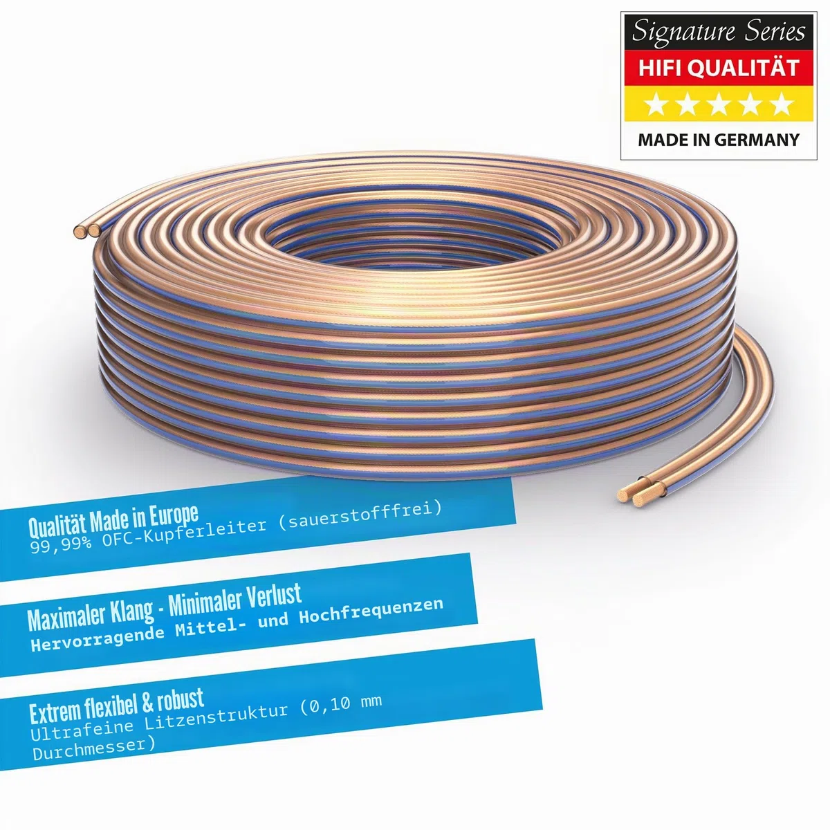 PureLink Lautsprecherkabel OFC 2 x 4,00mm² (0,10mm), 10,0m, transparent, Set mit 4 Bananensteckern