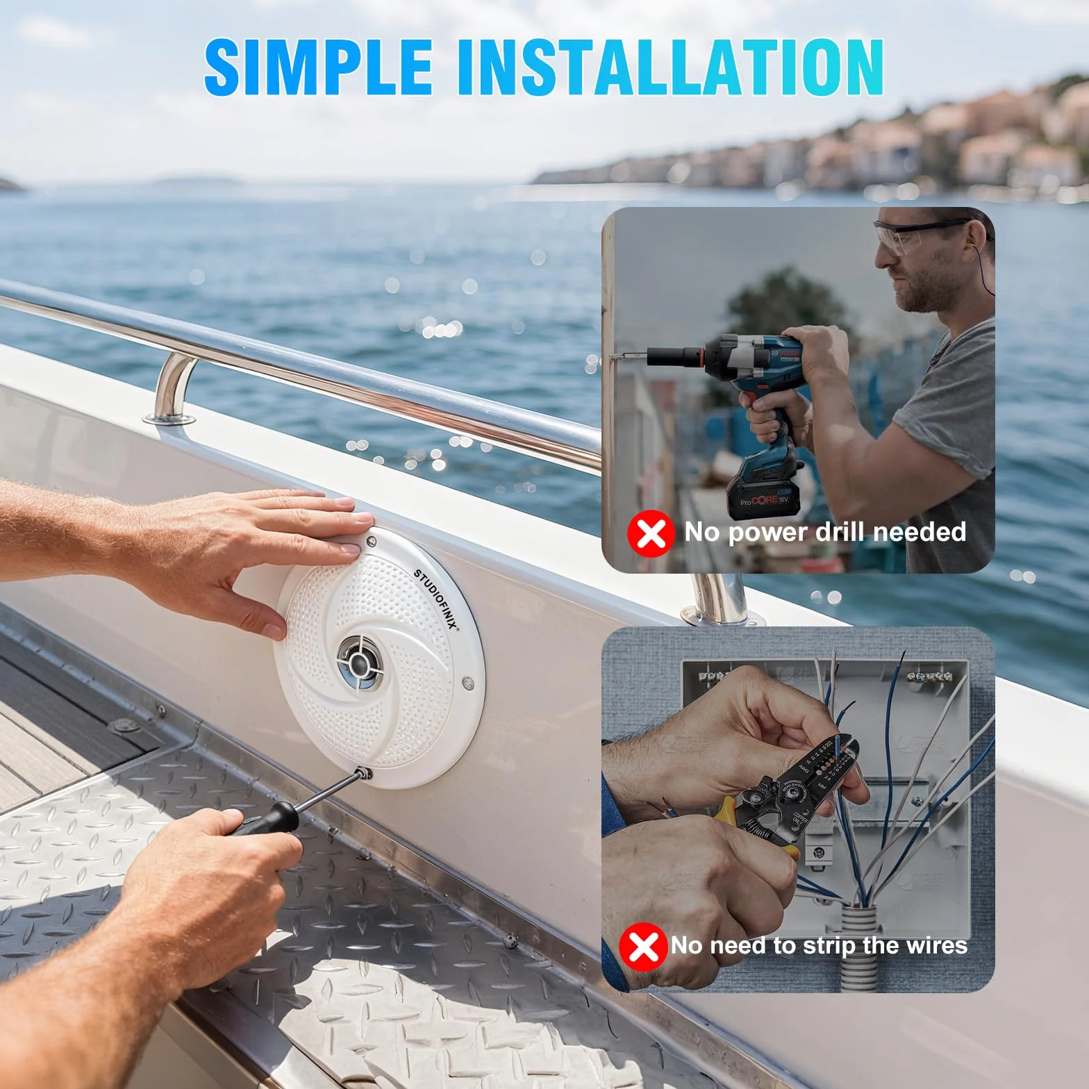 STUDIOFINIX 5,25-Zoll wasserdichte Marinelautsprecher – 160 W, 2-Wege, wetterfestes Outdoor-Boots-Audio mit LED, flach & schlank, für Boote, Wohnmobile u. mehr (2, weiß)
