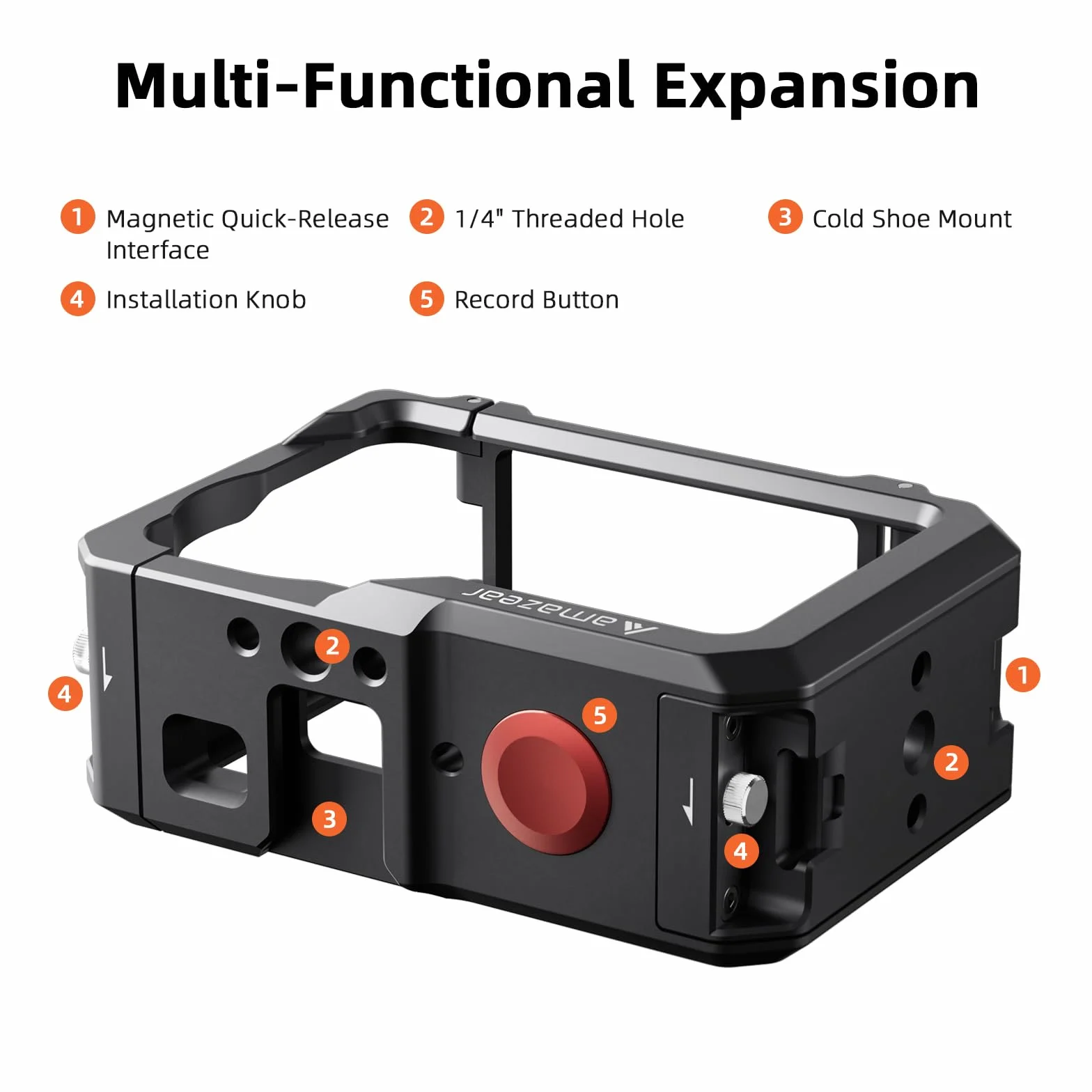 AMAZEAR Kamerakäfig für DJI Osmo Action 6 Zubehör, Osmo Action6 Metall cage - Action 6 Case Schutz Rahmen mit Kaltlichtschuh, 1/4" Gewinde & Objektivkappen, Protection Essential Bundle, Schwarz