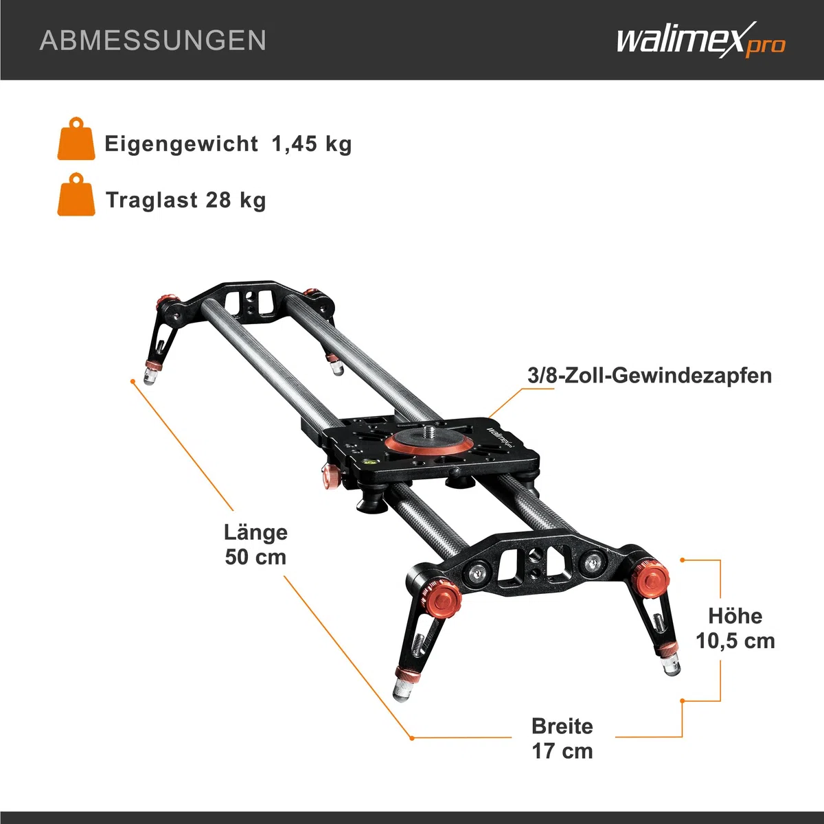 Walimex Pro Carbon Video Slider Pro (80 cm, ruckelfreie Kamerafahrten, inklusiv Transporttasche und Wasserwage) schwarz