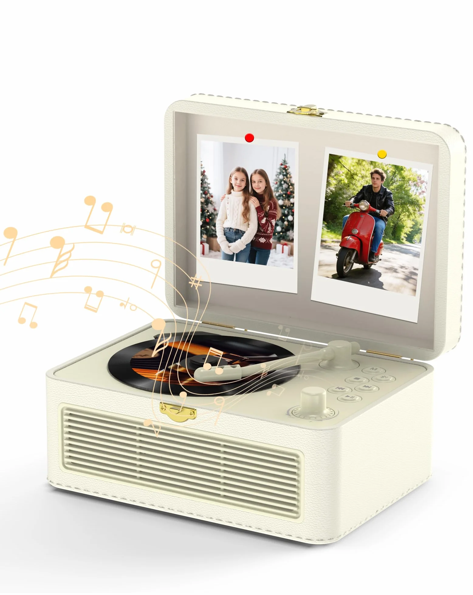 Tragbar CD Player Bluetooth Retro Radio mit CD-Player mit Lautsprecher Unterstützung USB & AUX-Wiedergabe mit Fernbedienung Staubschutzhülle Beigefarbenes PU-Leder Weiß