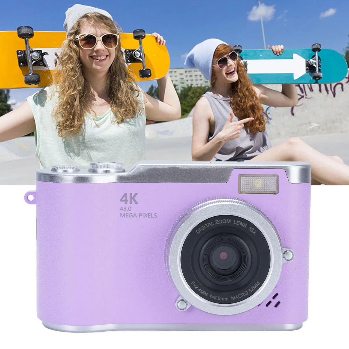 Bewinner 1080P Digital Kamera für die Fotografie, 48MP Vlogging-Kamera mit 2,4 "Flip-Bildschirm, 18x Digital-Zoom-Autofokus Kompakte Reise Kameras für Anfänger (Purple)
