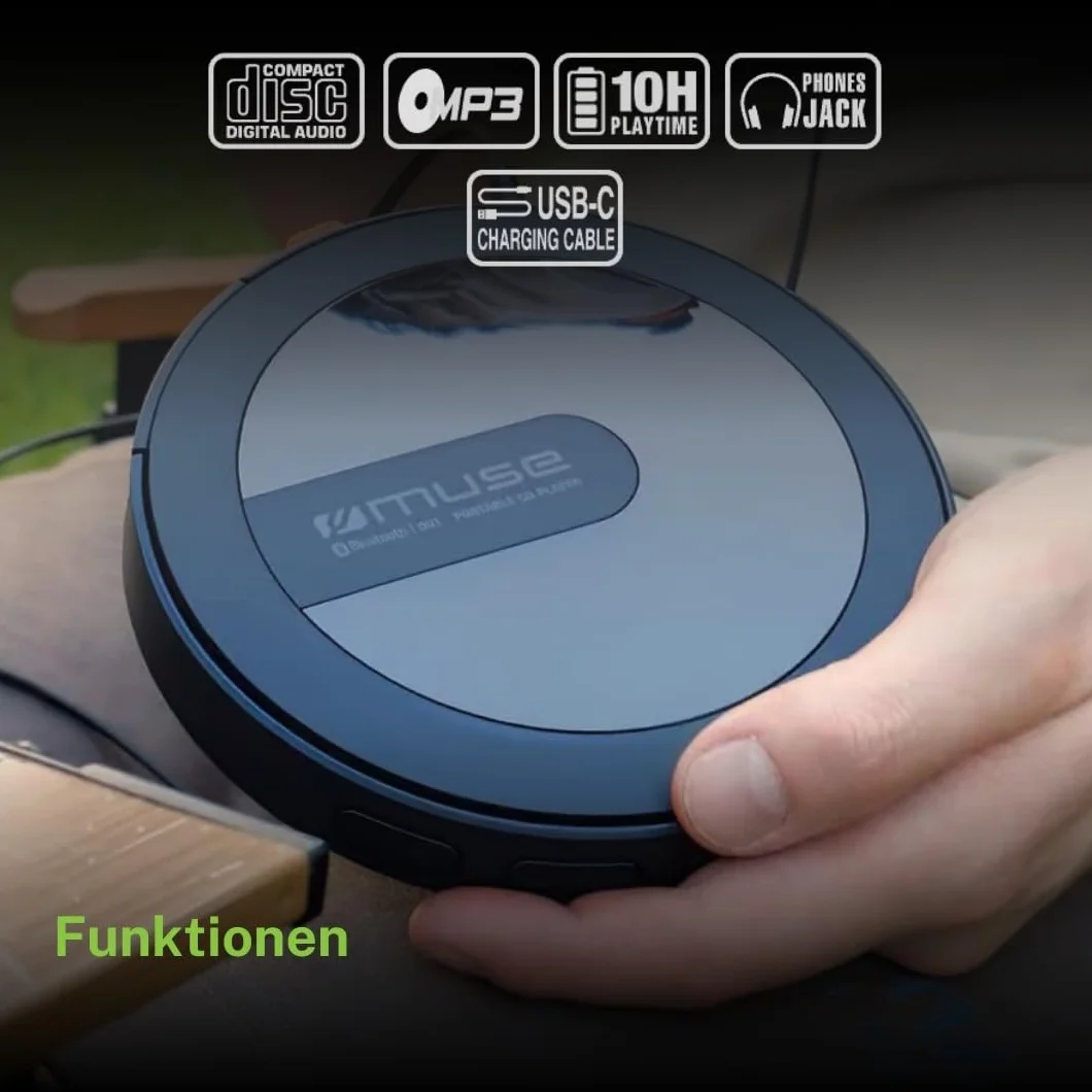 Muse M-920 DMO Tragbarer CD-/MP3-Player mit Bluetooth-Transmitter & Erschütterungsschutz – OLED-Display, USB-C & 2000 mAh Akku
