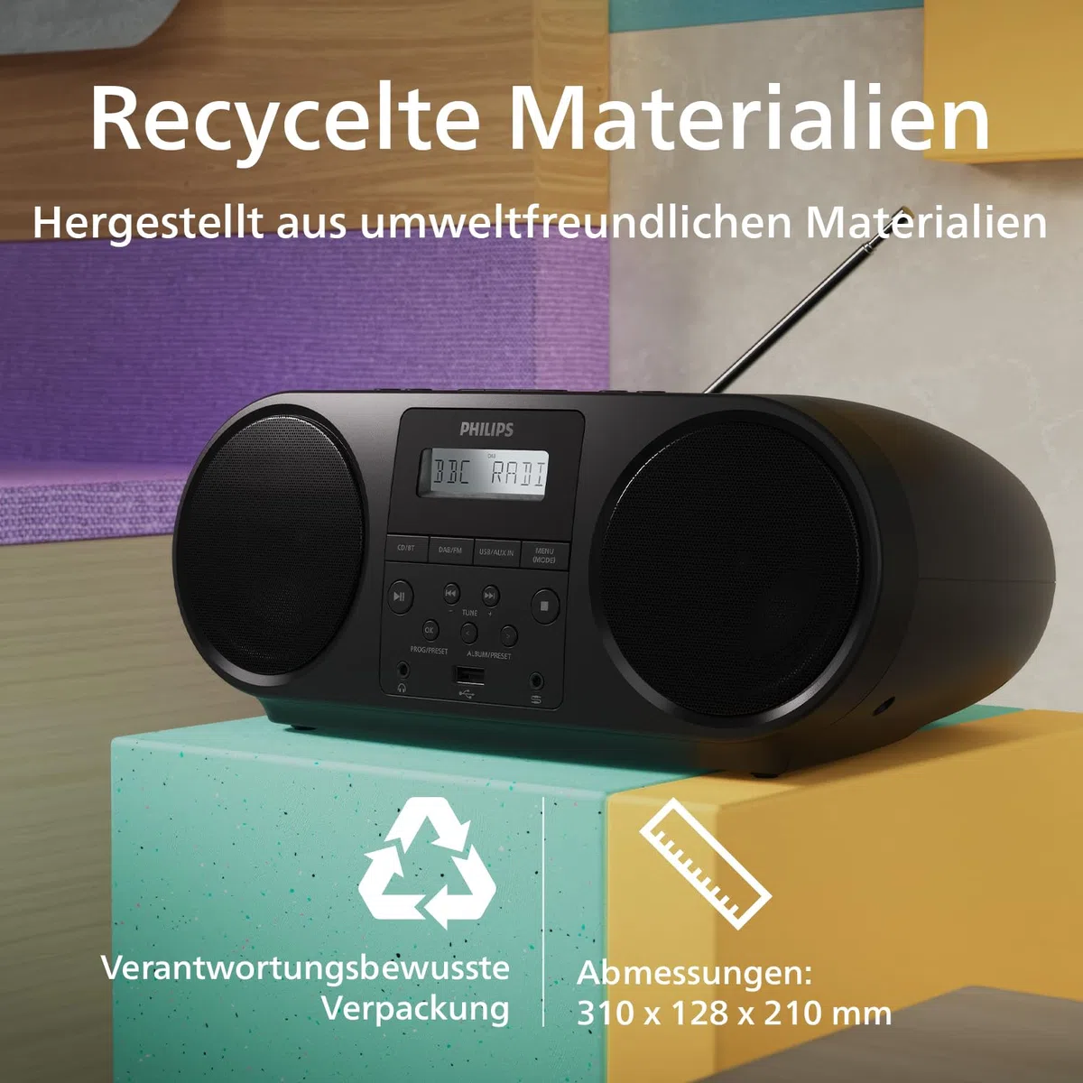 Philips TAZ6000 Multifunktions-CD-Spieler mit DAB+-/FM-Radio, Bluetooth 5.4, USB, Dynamic Bass und 3,5 mm Kopfhörerbuchse