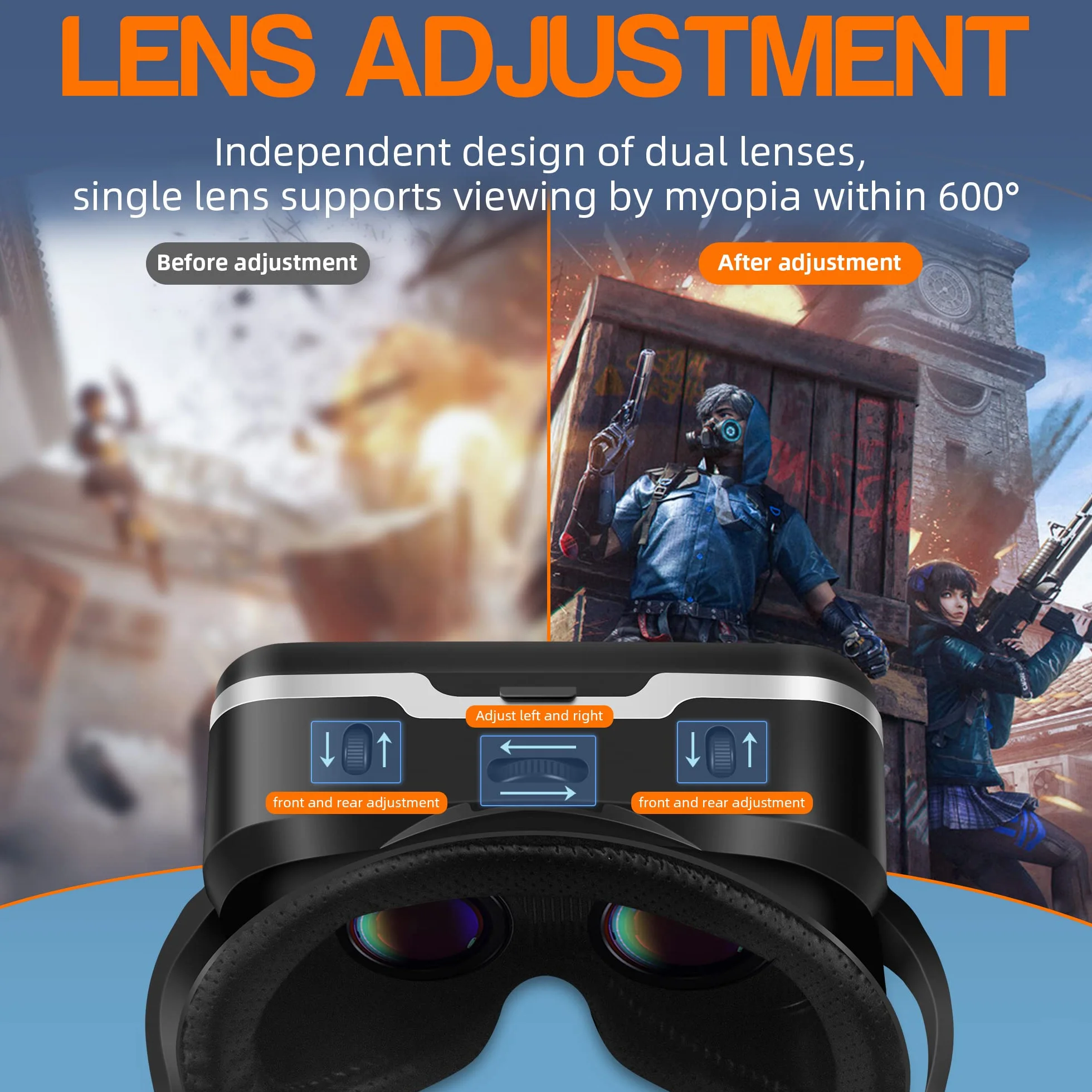 3D VR Brille mit HiFi Kopfhörern, Immersive Virtual Reality für Spiele & Filme, Ergonomisches Design, Unterstützt 4,7-7,2 Zoll Smartphones, Weihnachten Geschenk für Kinder