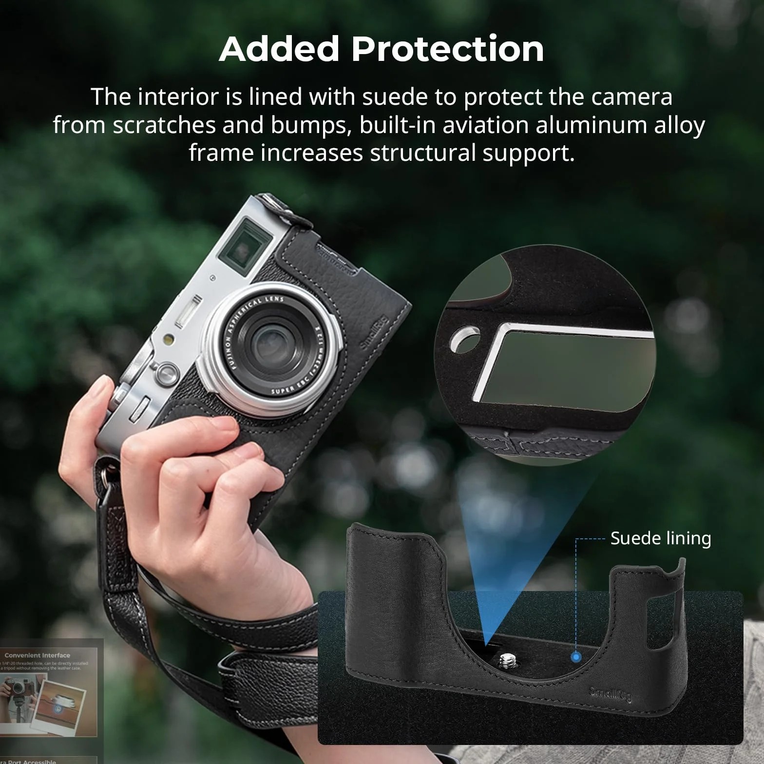 SMALLRIG Half Leather Case Kit X100VI Halbledertasche Set mit Schultergurt, Kamera Halbledertasche im Retro-Stil aus Leder mit Rahmen aus Aluminiumlegierung für FUJIFILM X100VI (Schwarz) - 4700