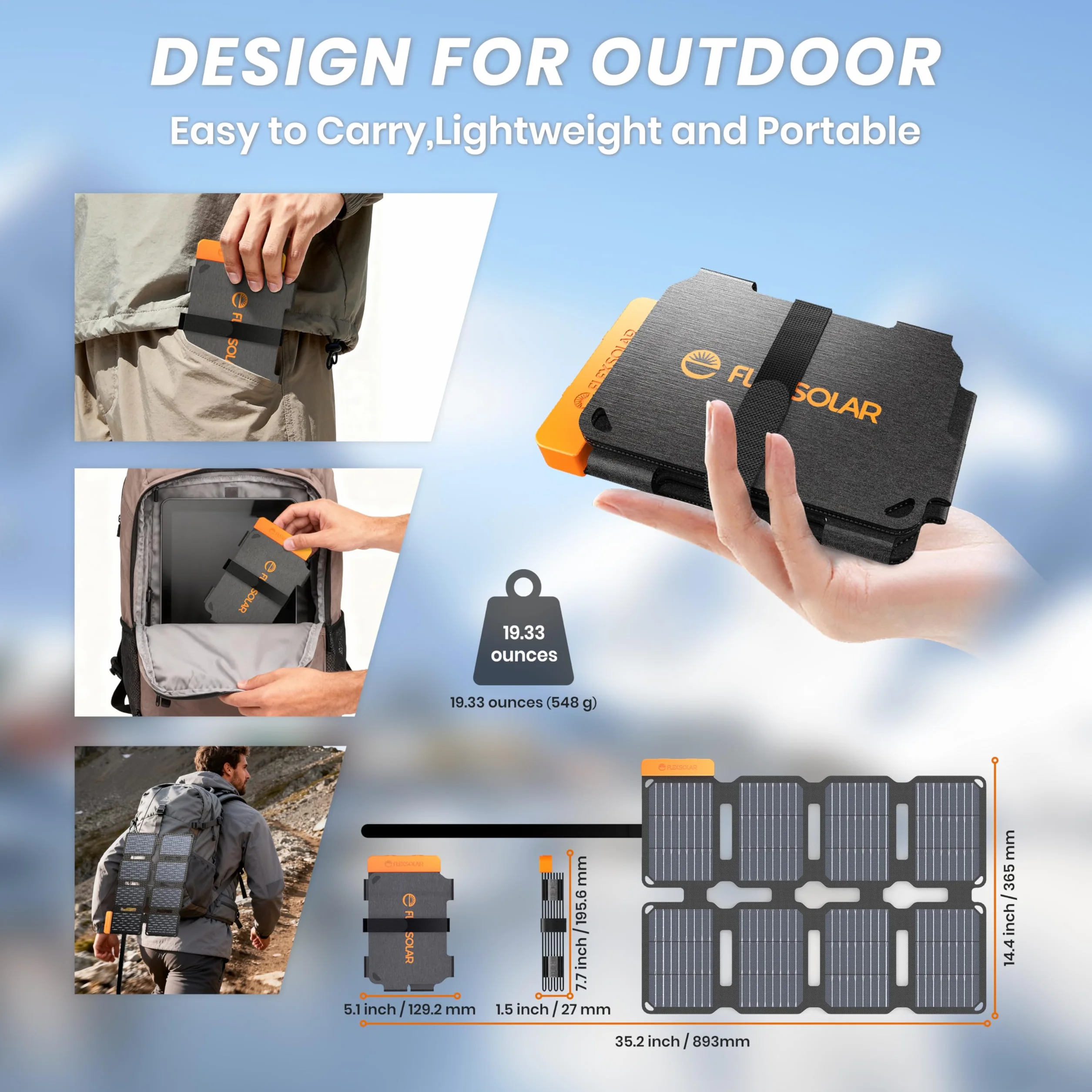 Flexsolar 25W Mini Faltbares Solarpanel im Taschenformat,Wasserdichter E-Film Tragbares Solarladegerät mit USB-A & USB-C für Power Stations, Smartphones, Tablets, Powerbanks Outdoor Camping Notfall