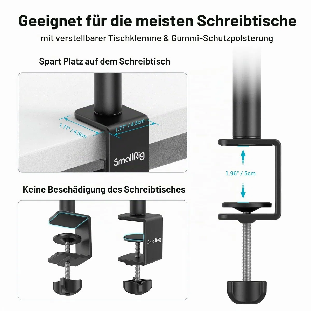 SMALLRIG Kamera Light Stand Tischstativ Lichtstativ mit 1/4"-20 Kugelkopf, 13"-35,4" verstellbares Tablet Halterung, Klemme für DSLR Kamera, Ringlicht, Live Streaming, Video Aufnahmen - 3488