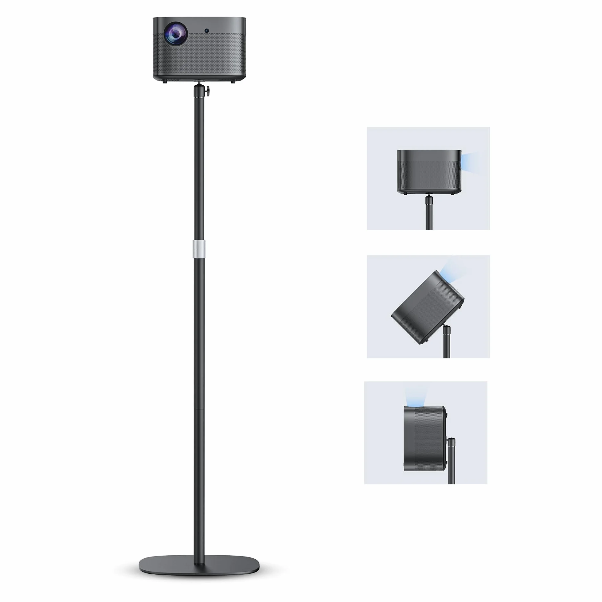 Metallischer Beamer ständer, höhenverstellbar 50–125 cm mit 360°Drehwinkel, Platzsparend, Hält bis zu 5 kg, kompatibel mit Projektoren, Kameras, Camcorder und mehr